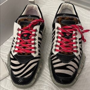 NWT Jimmy Choo Zebra Print Sneakers with Pink Laces box included (receipt)